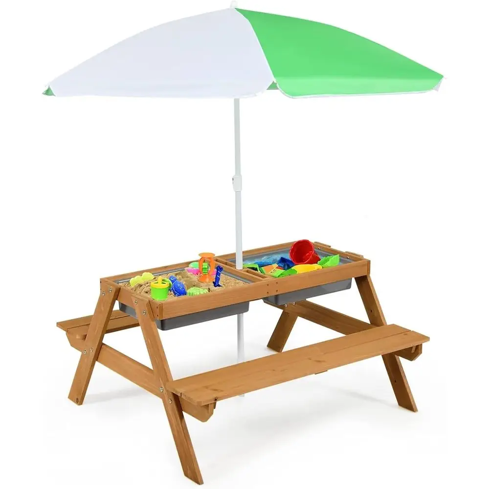 Kids Outdoor Furniture Set - Drewniany stolik piknikowy 4w1 z piaskiem